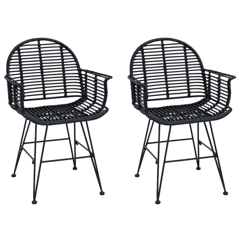 Krzesło jadalniane 2 pcs Rattan i żelazo Czarny 57 x 55 x 85 cm