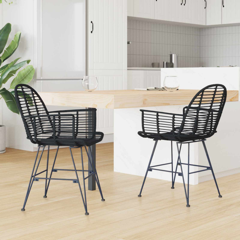 Krzesło jadalniane 2 pcs Rattan i żelazo Czarny 57 x 55 x 85 cm