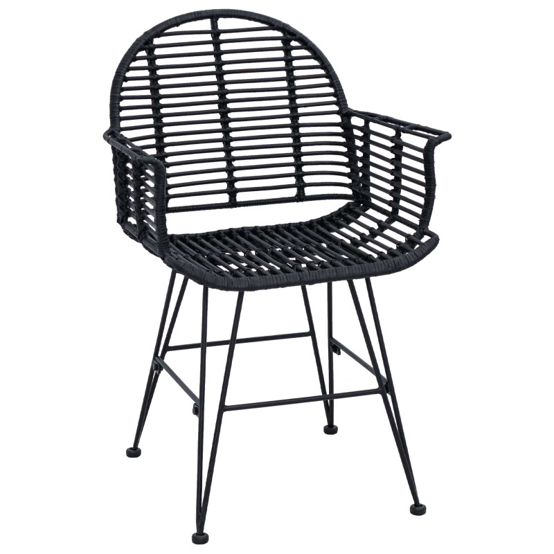 Krzesło jadalniane 2 pcs Rattan i żelazo Czarny 57 x 55 x 85 cm
