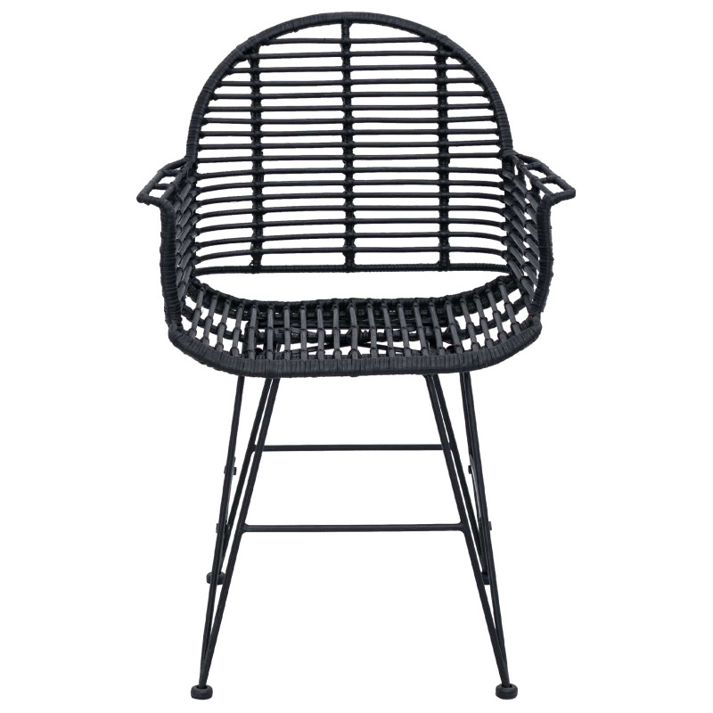 Krzesło jadalniane 2 pcs Rattan i żelazo Czarny 57 x 55 x 85 cm