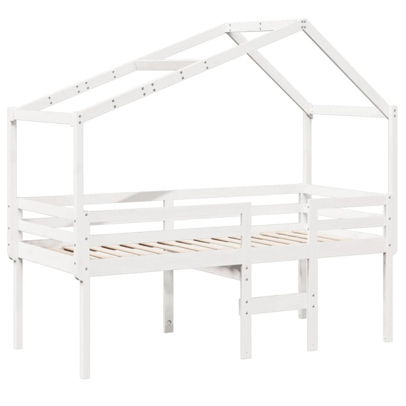 Wysokie łóżko z dachem, białe, 75x190 cm, lite drewno sosnowe
