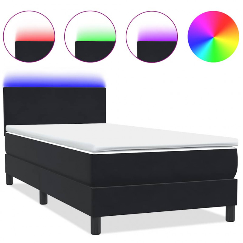 Łóżko kontynentalne z materacem i LED, czarny, aksamit, 100x210 cm