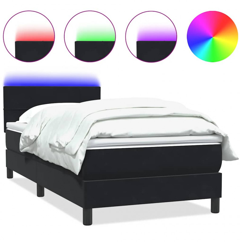 Łóżko kontynentalne z materacem i LED, czarny, aksamit, 100x210 cm