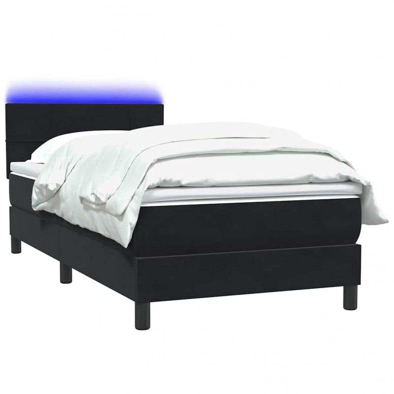 Łóżko kontynentalne z materacem i LED, czarny, aksamit, 100x210 cm