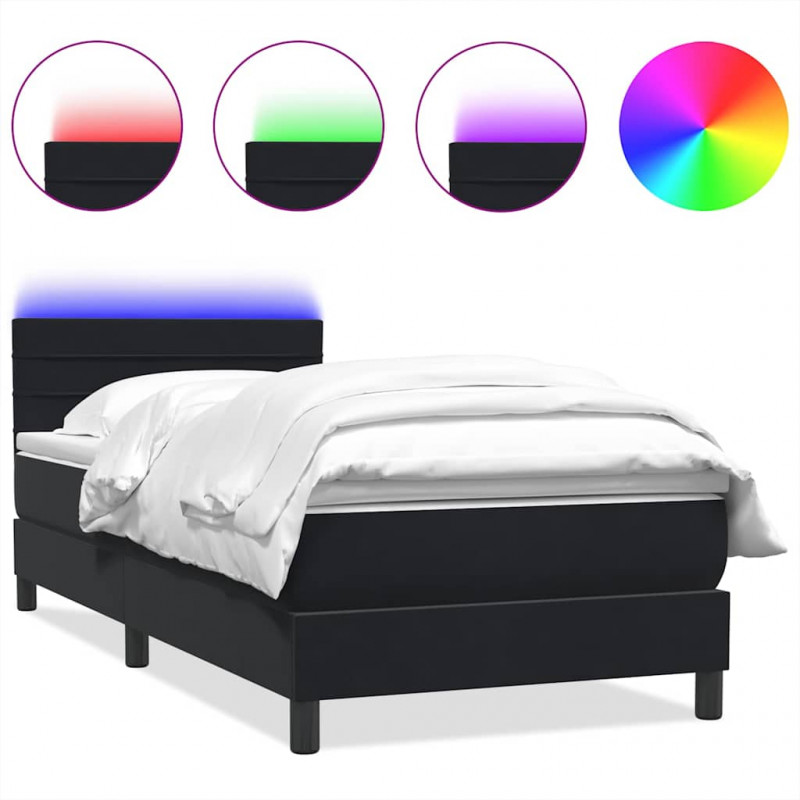 Łóżko kontynentalne z materacem i LED, czarny, aksamit, 100x210 cm