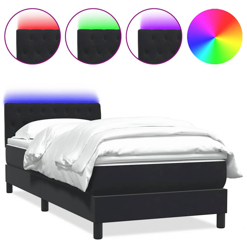 Łóżko kontynentalne z materacem i LED, czarny, aksamit, 100x210 cm