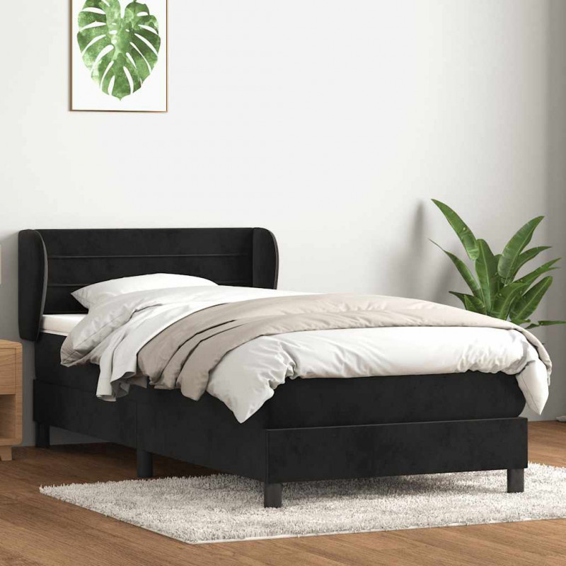 Łóżko kontynentalne z materacem, czarny, aksamit, 100x210 cm
