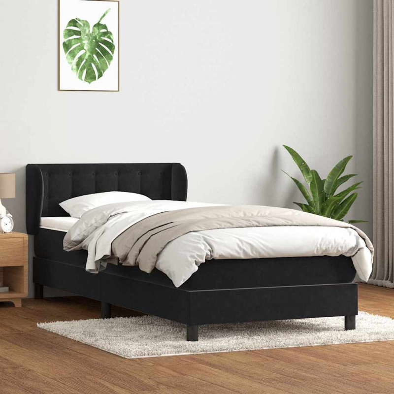 Łóżko kontynentalne z materacem, czarny, aksamit, 100x210 cm