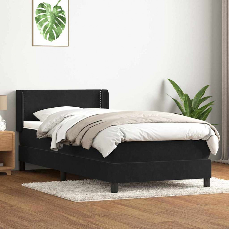 Łóżko kontynentalne z materacem, czarny, aksamit, 100x210 cm
