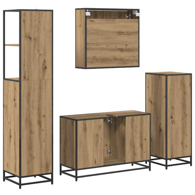 Zestaw mebli łazienkowych z szufladą 4 pcs Dąb rzemieślniczy