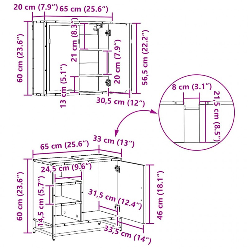 Zestaw mebli łazienkowych z szufladą 4 pcs Dąb rzemieślniczy