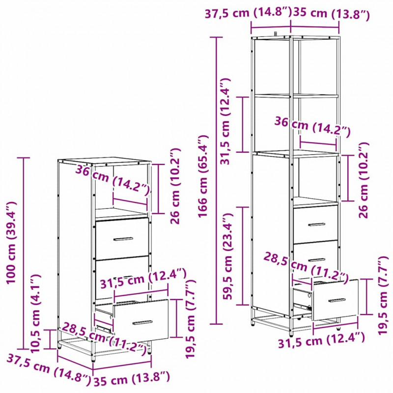 Zestaw mebli łazienkowych z szufladą 4 pcs Dąb rzemieślniczy