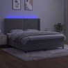Łóżko kontynentalne z materacem i LED, szare 160x200cm, aksamit