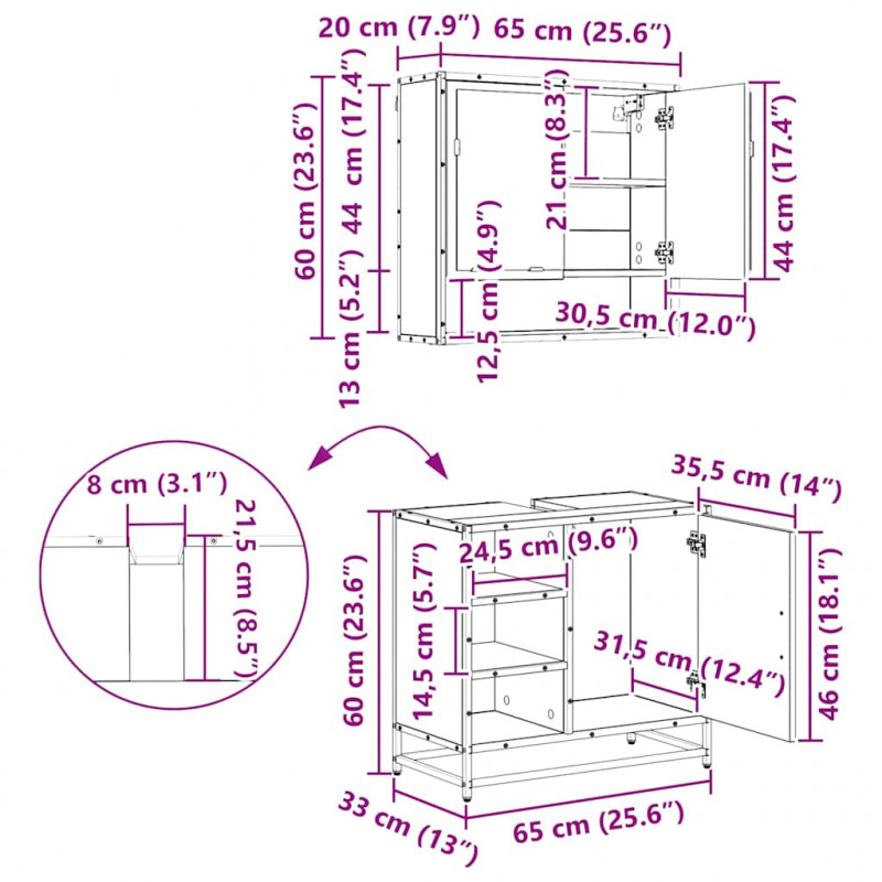 Zestaw mebli łazienkowych z szufladą 4 pcs Dąb rzemieślniczy