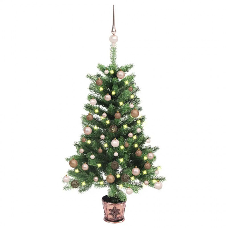 Sztuczna choinka z lampkami i bombkami, 90 cm, zielona