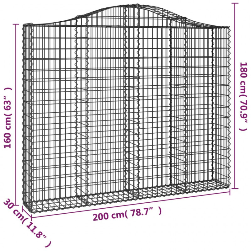 Kosze gabionowe, 14 szt, 200x30x160/180cm, galwanizowane żelazo