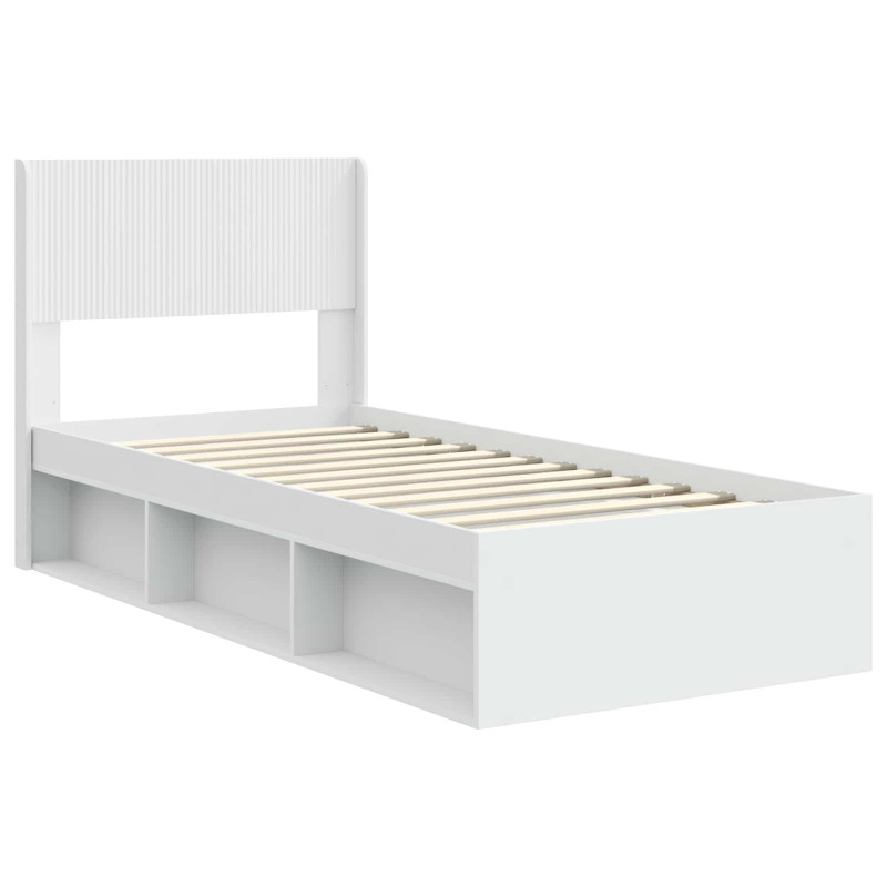 Stelaż łóżka z przechowywaniem i zagłówkiem Biały 100 x 200 cm