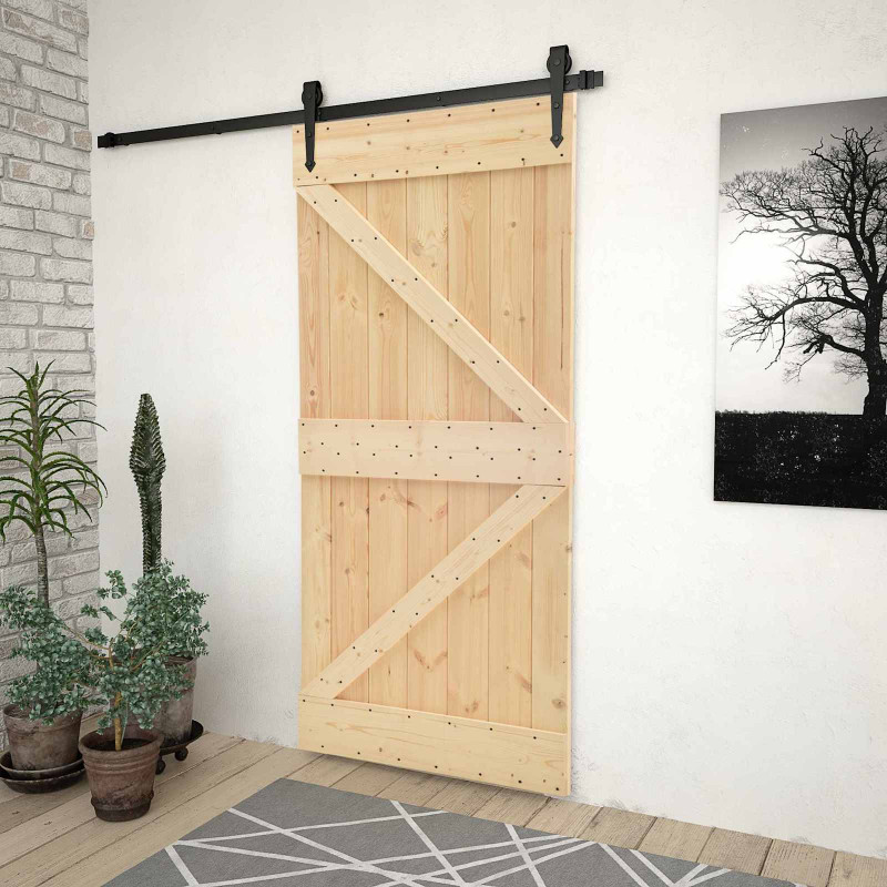 Drzwi przesuwne Naturalny i czarny 80 x 210 cm