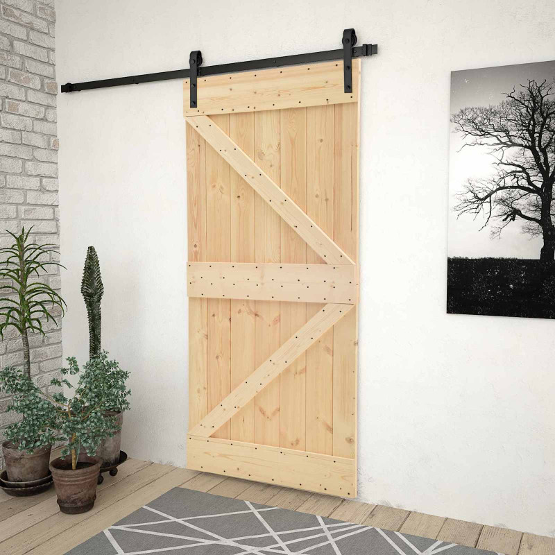 Drzwi przesuwne Naturalny i czarny 90 x 210 cm
