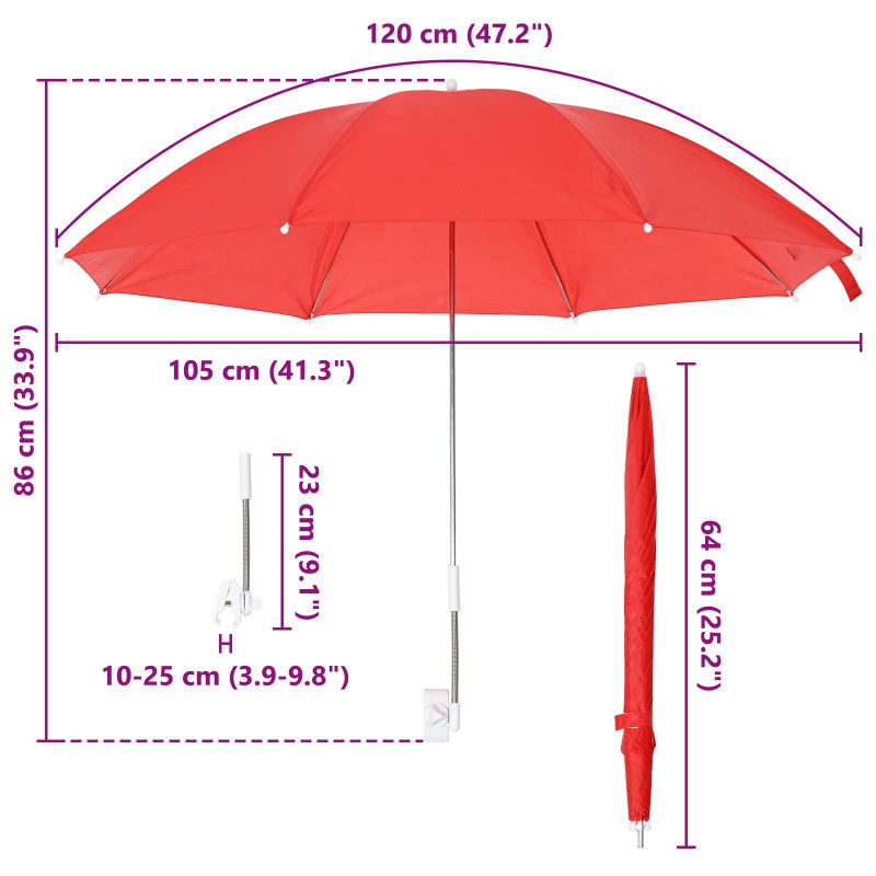 Parasol z Klamrą 2 pcs Czerwony ceglasty Ø 105 x 86 cm