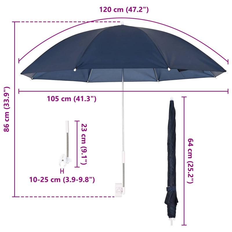 Parasol z Klamrą 2 pcs Granatowy Ø 105 x 86 cm Poliester 170T