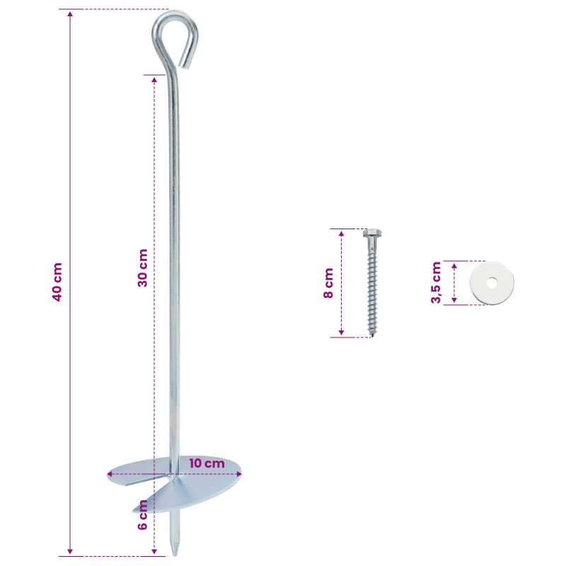 Kotwa ziemna 10 pcs srebrny Ø10 x 40 cm Galwanizowany metal