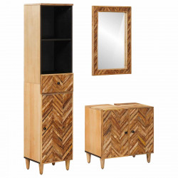 Zestaw Szafek Łazienkowych z szufladą 3 pcs Drewno z mango
