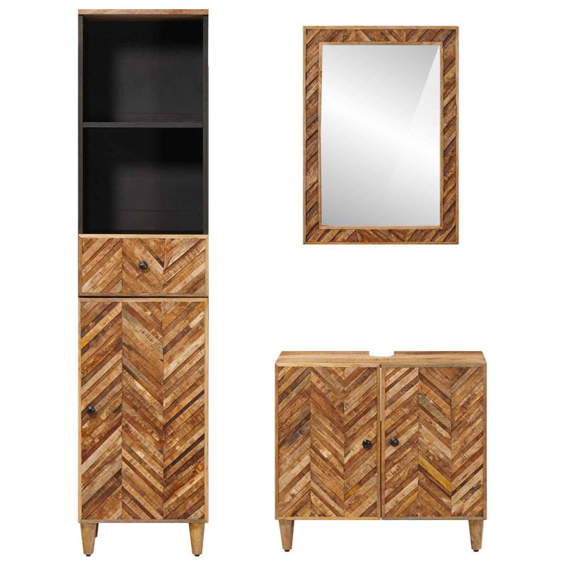 Zestaw Szafek Łazienkowych z szufladą 3 pcs Drewno z mango