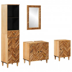 Zestaw Szafek Łazienkowych z szufladą 4 pcs Drewno z mango