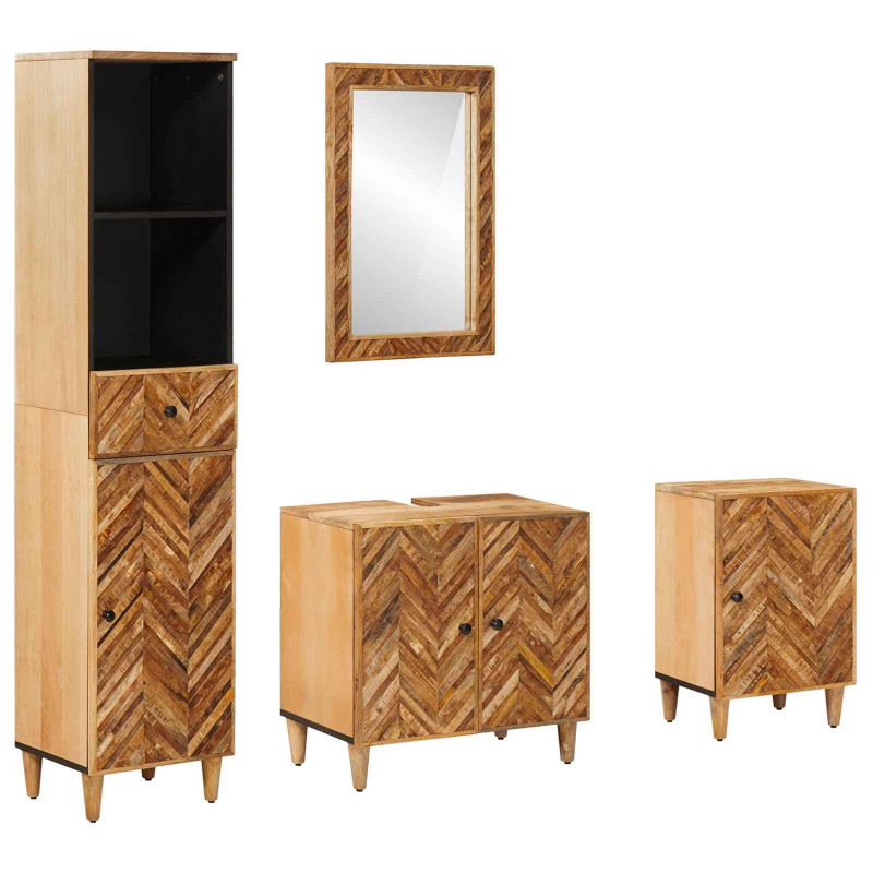 Zestaw Szafek Łazienkowych z szufladą 4 pcs Drewno z mango