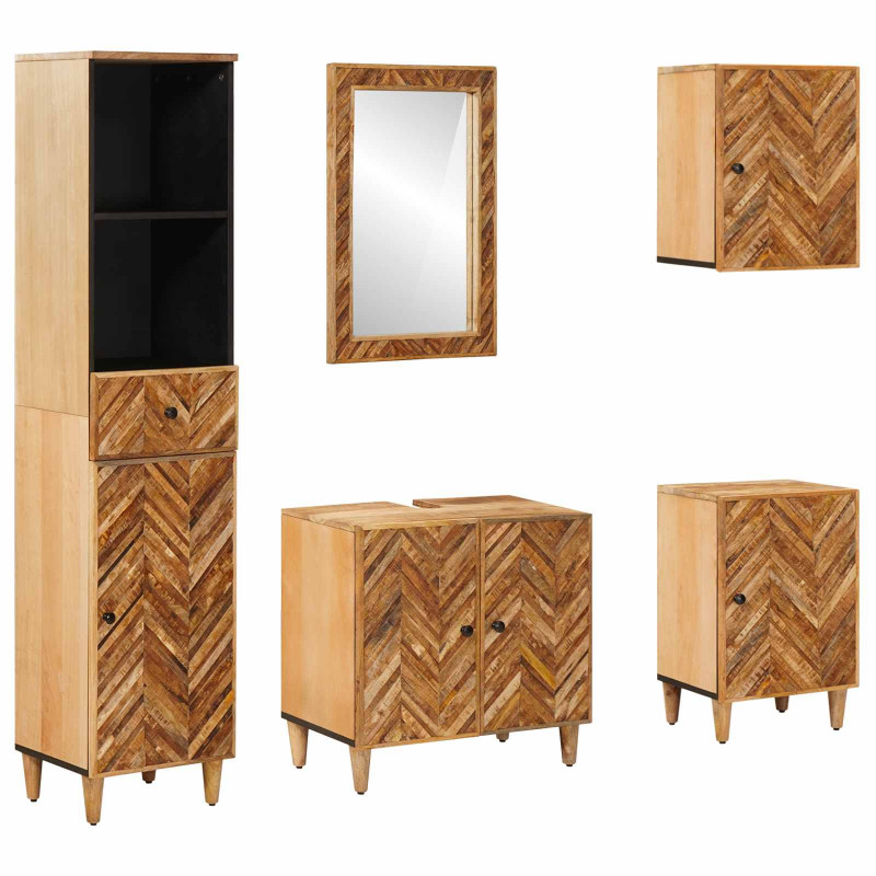 Zestaw Szafek Łazienkowych z szufladą 5 pcs Drewno z mango