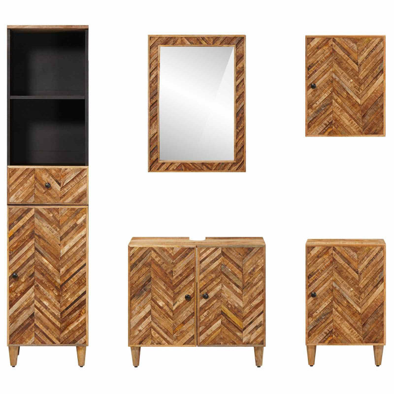 Zestaw Szafek Łazienkowych z szufladą 5 pcs Drewno z mango