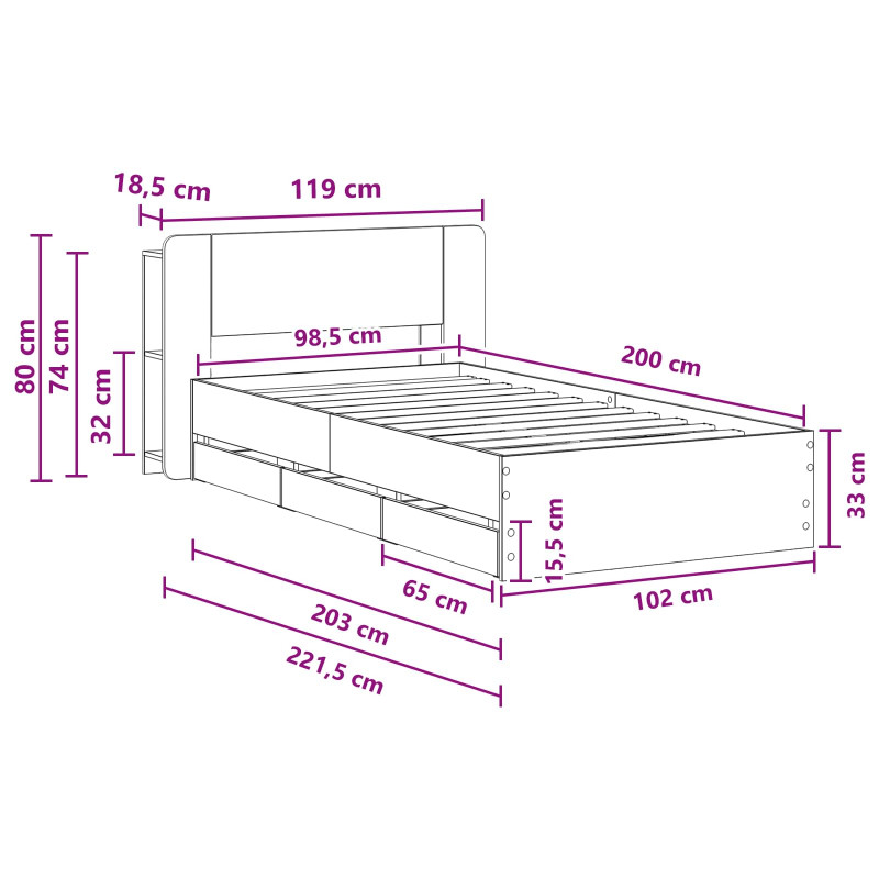 Rama łóżka z przechowywaniem Z zagłówkiem Czarny 100 x 200 cm