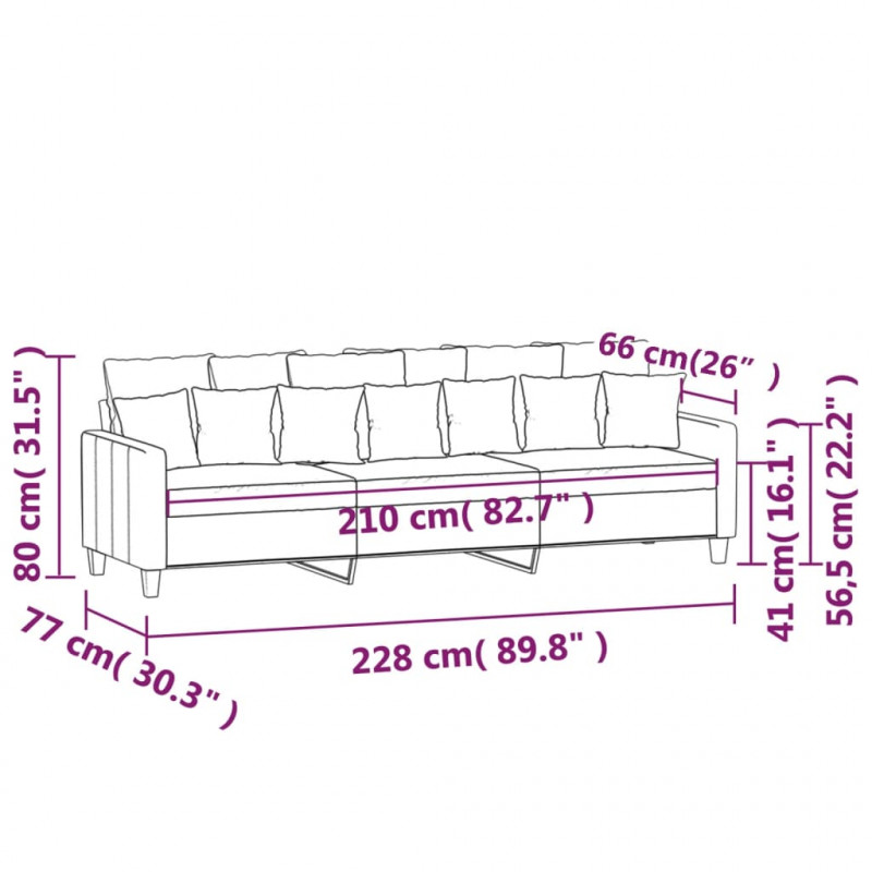 Sofa 3-osobowa, ciemnoszara, 210 cm, tapicerowana tkaniną