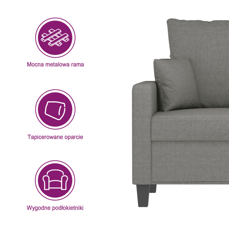 Sofa 3-osobowa, ciemnoszara, 210 cm, tapicerowana tkaniną