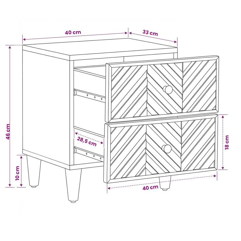 Stolik nocny 2 pcs Brązowy 40 x 33,5 x 46 cm Drewno z mango