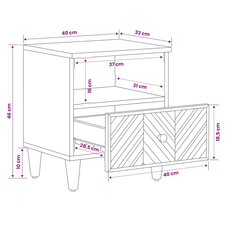 Stolik nocny 2 pcs Brązowy 50 x 33 x 60 cm Drewno z mango