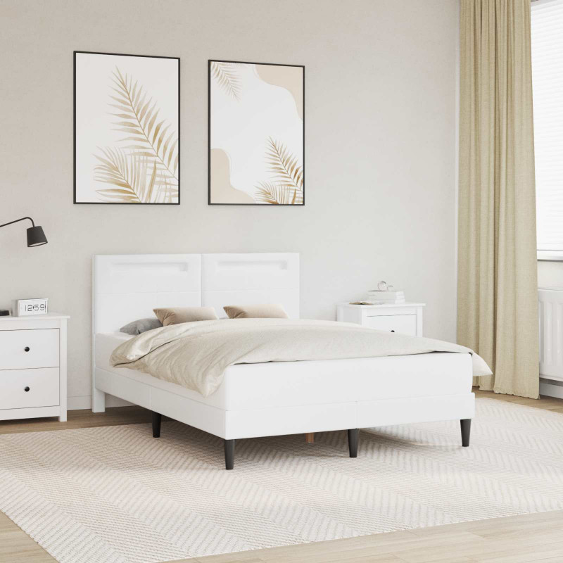 Ramka łóżka z paskami LED Biały 120 x 190 cm Ekoskóra