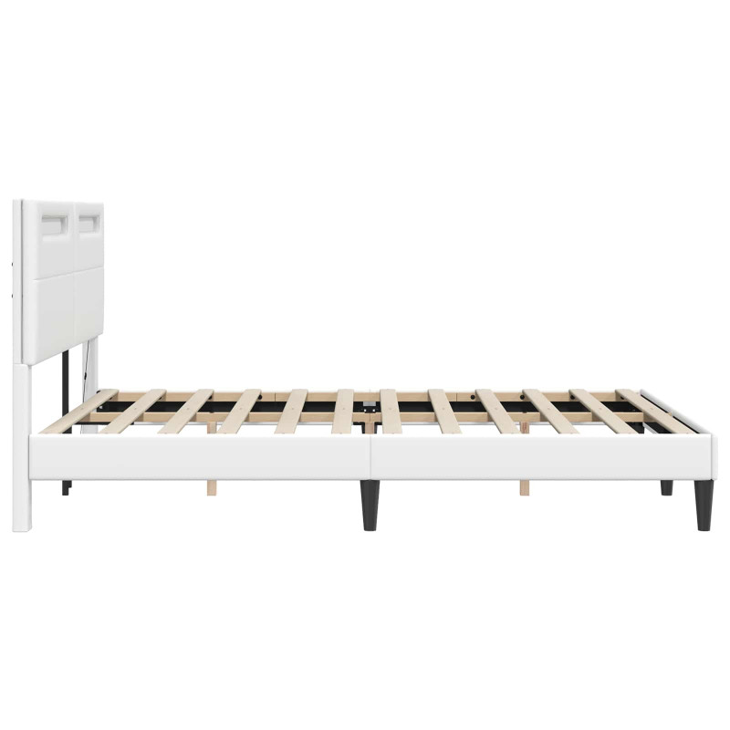 Ramka łóżka z paskami LED Biały 120 x 190 cm Ekoskóra