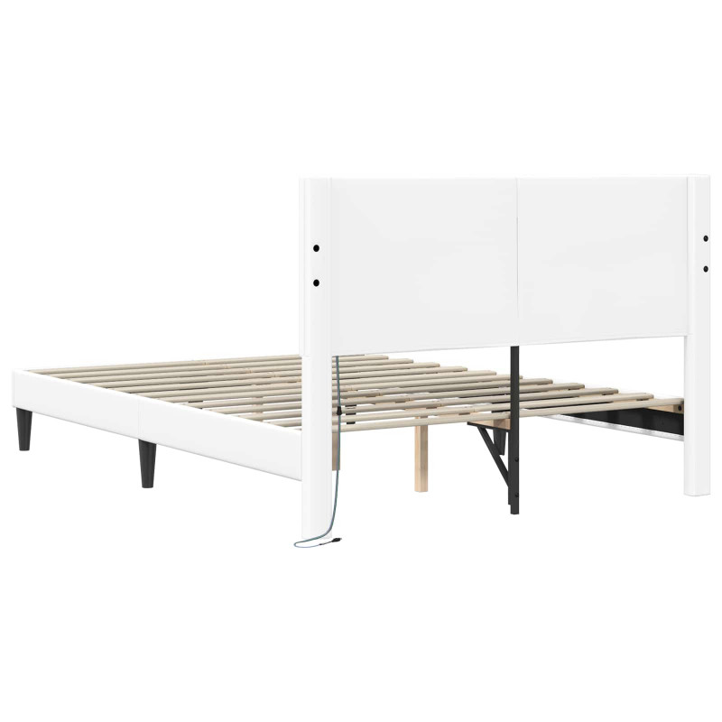 Ramka łóżka z paskami LED Biały 120 x 190 cm Ekoskóra