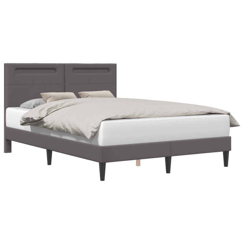 Ramka łóżka z paskami LED Szary 140 x 190 cm Ekoskóra