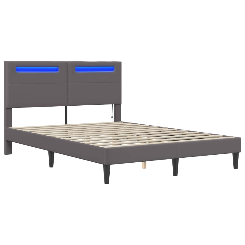 Ramka łóżka z paskami LED Szary 140 x 190 cm Ekoskóra