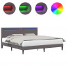 Ramka łóżka z paskami LED Szary 200 x 200 cm Ekoskóra
