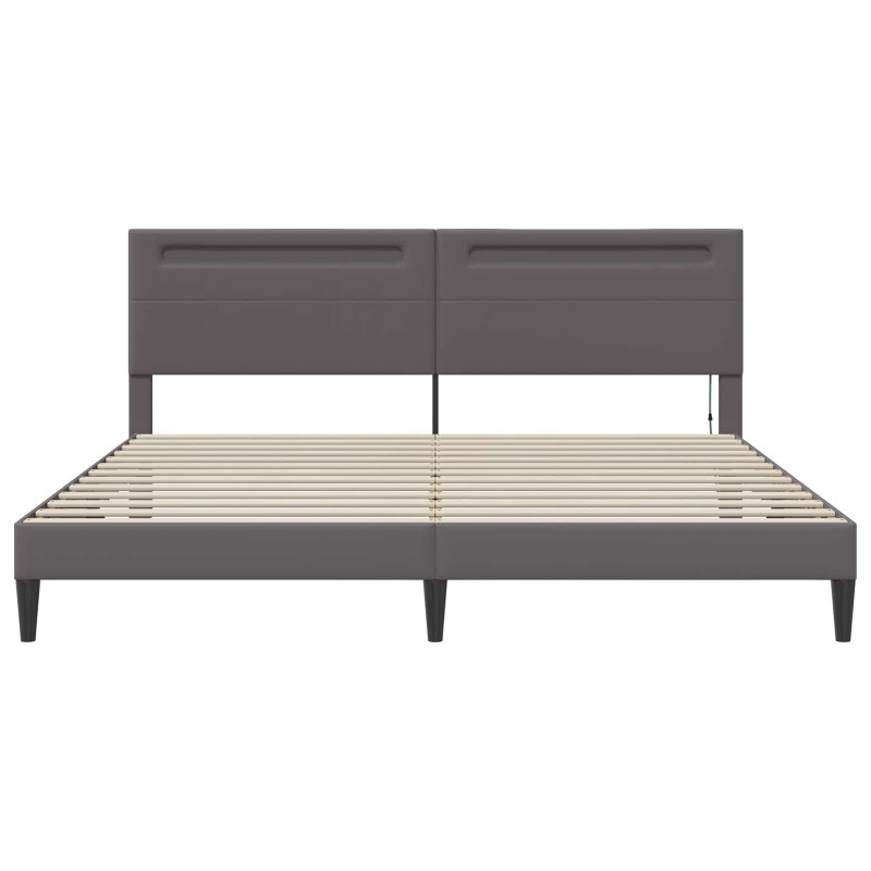 Ramka łóżka z paskami LED Szary 200 x 200 cm Ekoskóra