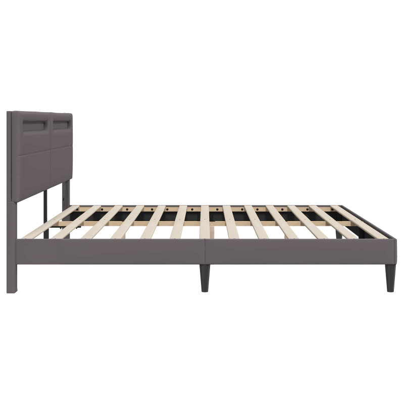 Ramka łóżka z paskami LED Szary 200 x 200 cm Ekoskóra