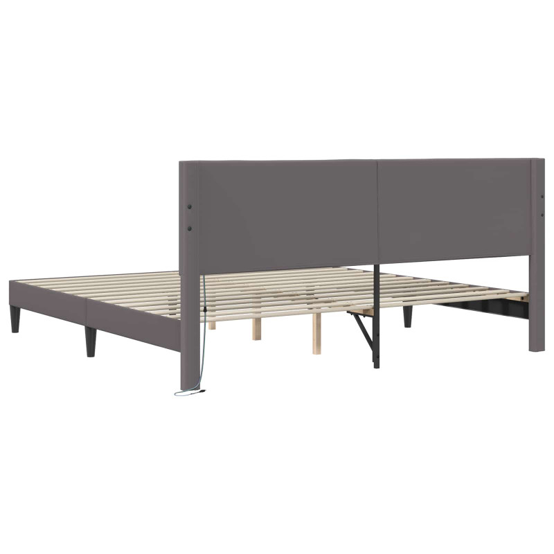 Ramka łóżka z paskami LED Szary 200 x 200 cm Ekoskóra
