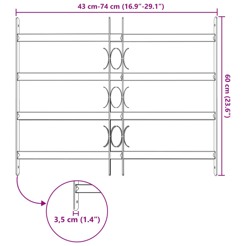 Krata zabezpieczająca do okien z 4 poprzeczkami 3 pcs