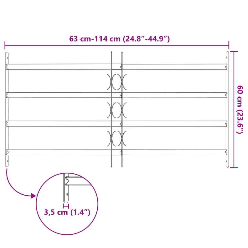 Krata zabezpieczająca do okien z 4 poprzeczkami 3 pcs
