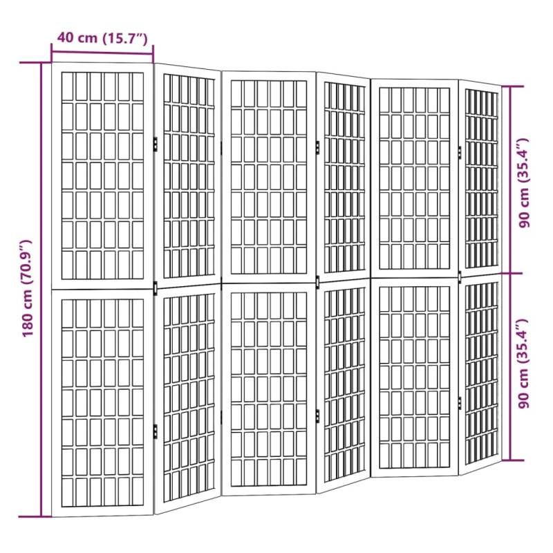 Parawan pokojowy, 6-panelowy, czarny, lite drewno paulowni