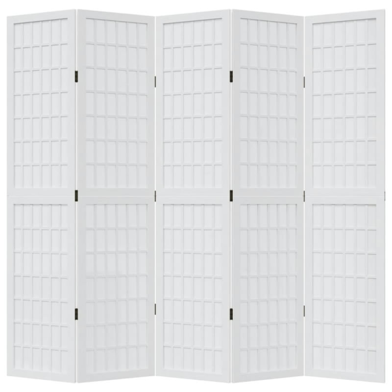 Parawan pokojowy, 5-panelowy, biały, lite drewno paulowni